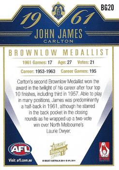 2014 Select AFL Honours Series 1 - Brownlow Gallery #BG20 John James Back